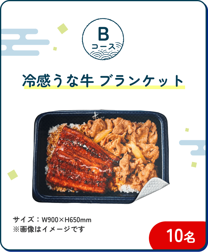 Bコース 冷感うな牛ブランケット 10名｜サイズ：W900×H650mm